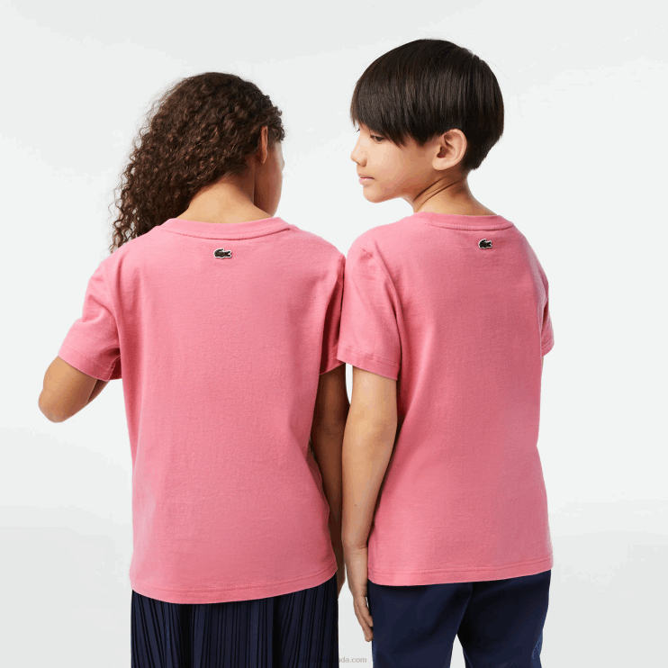 Kids Lacoste V0ZN3029 Pink 2R3 Contrast Branded Cotton Jersey T-Shirt - Image 3