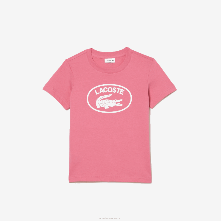 Kids Lacoste V0ZN3029 Pink 2R3 Contrast Branded Cotton Jersey T-Shirt - Image 4