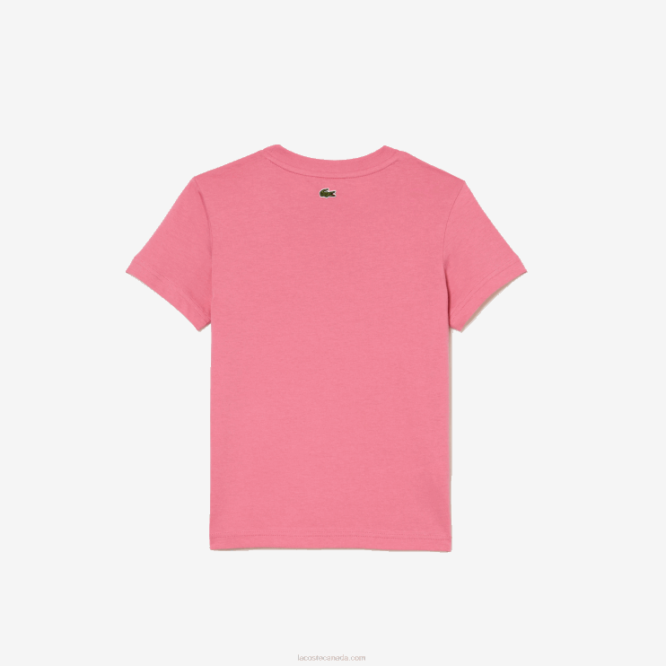 Kids Lacoste V0ZN3029 Pink 2R3 Contrast Branded Cotton Jersey T-Shirt - Image 5