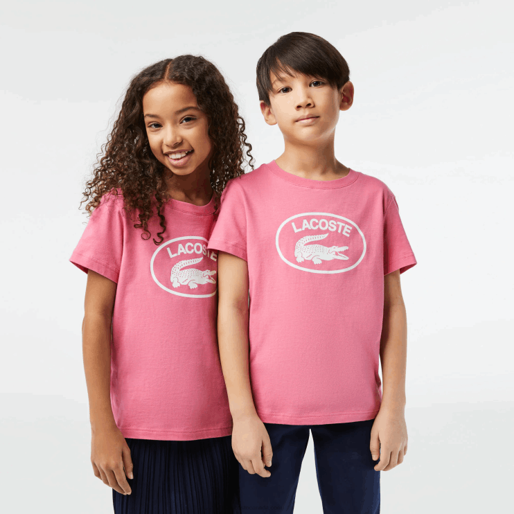 Kids Lacoste V0ZN3029 Pink 2R3 Contrast Branded Cotton Jersey T-Shirt - Image 1