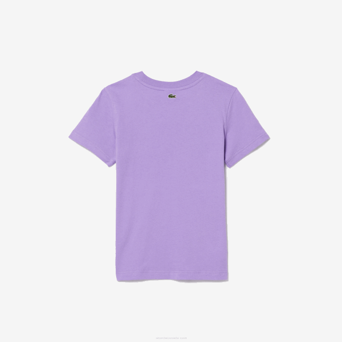 Kids Lacoste V0ZN3031 Purple GFU Contrast Branded Cotton Jersey T-Shirt - Image 2