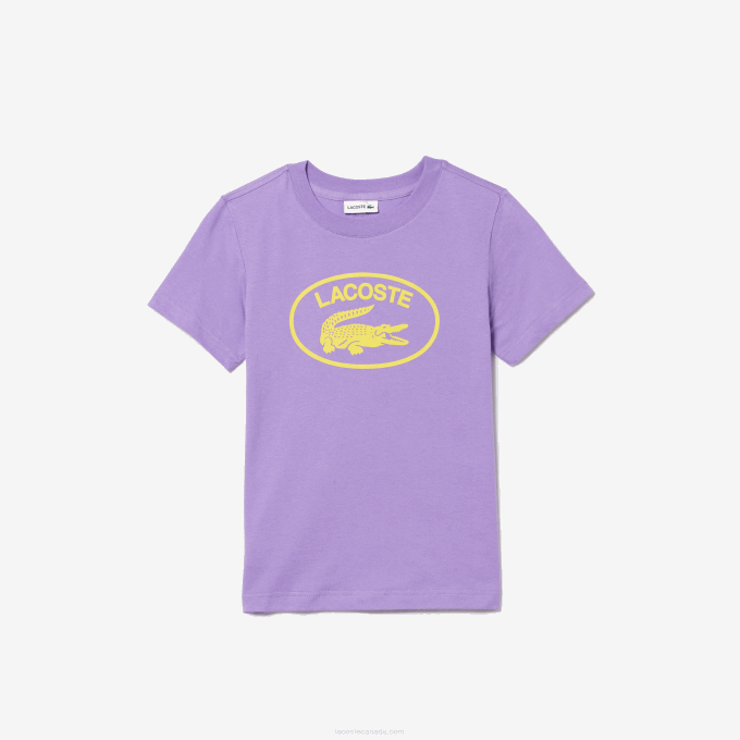 Kids Lacoste V0ZN3031 Purple GFU Contrast Branded Cotton Jersey T-Shirt - Image 1