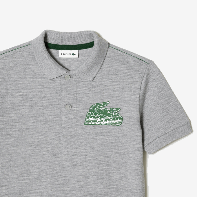 Kids Lacoste V0ZN3035 Grey Chine CCA Organic Cotton Contrast Print Polo - Image 3