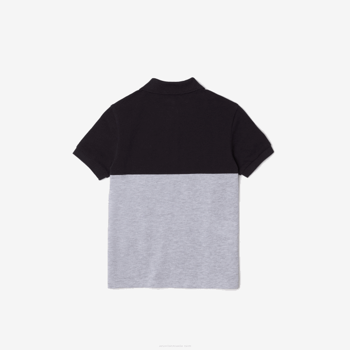 Kids Lacoste V0ZN3038 Navy Blue Grey Chine E6A Organic Cotton Pique Colorblock Polo - Image 2