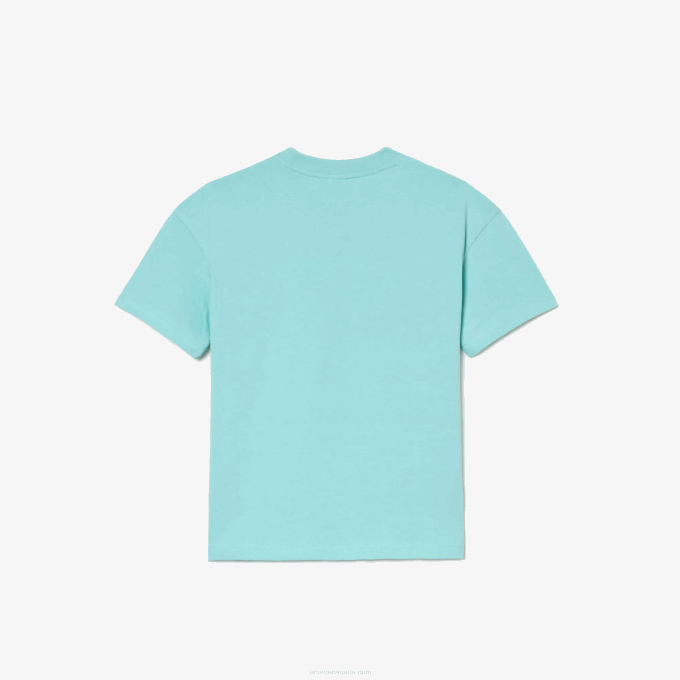Kids Lacoste V0ZN3039 Light Green White Y7I Branded T-Shirt in Organic Cotton Jersey - Image 4