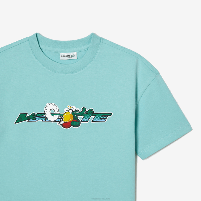 Kids Lacoste V0ZN3039 Light Green White Y7I Branded T-Shirt in Organic Cotton Jersey - Image 5
