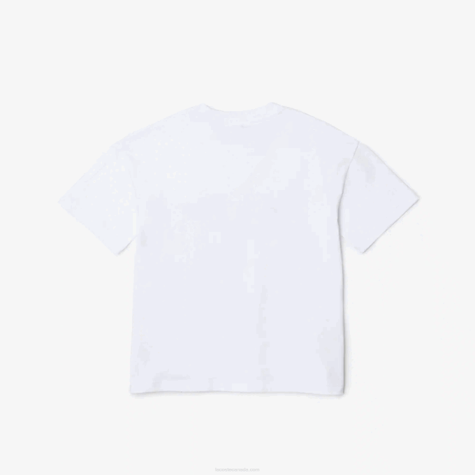 Kids Lacoste V0ZN3040 White SBH Branded T-Shirt in Organic Cotton Jersey - Image 2