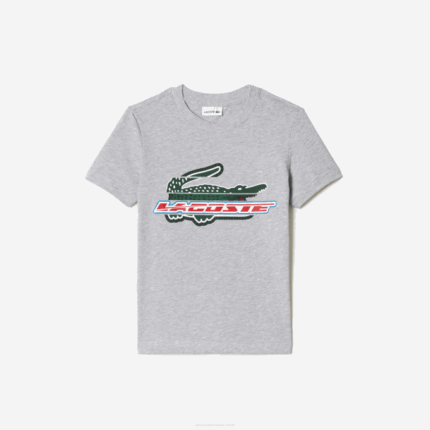 Kids Lacoste V0ZN3041 Grey Chine CCA Contrast Print Cotton Jersey T-Shirt