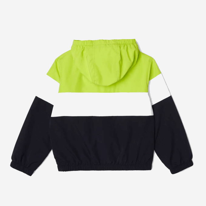Kids Lacoste V0ZN3054 Navy Blue White Yellow ERV Recycled Polyester Zipped Hooded Jacket - Image 2