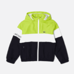 Kids Lacoste V0ZN3054 Navy Blue White Yellow ERV Recycled Polyester Zipped Hooded Jacket