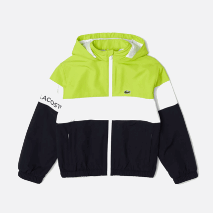 Kids Lacoste V0ZN3054 Navy Blue White Yellow ERV Recycled Polyester Zipped Hooded Jacket