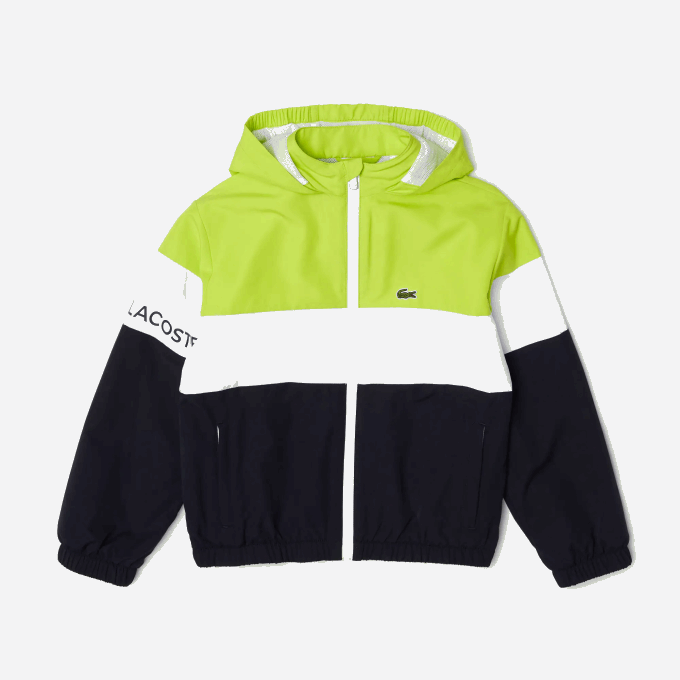 Kids Lacoste V0ZN3054 Navy Blue White Yellow ERV Recycled Polyester Zipped Hooded Jacket - Image 1