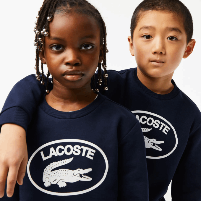 Kids Lacoste V0ZN3055 Navy Blue White 525 Contrast Branded Colorblock Sweatshirt - Image 2