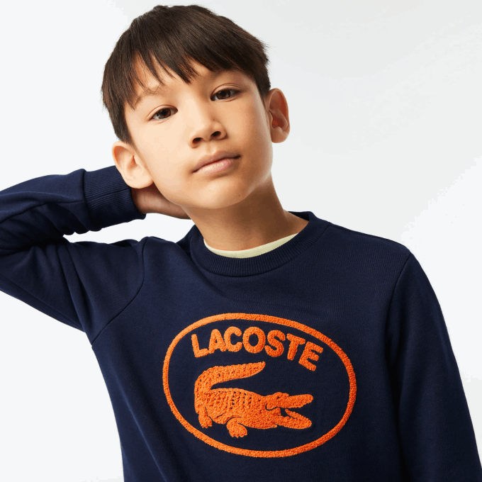 Kids Lacoste V0ZN3056 Navy Blue 166 Contrast Branded Colorblock Sweatshirt - Image 2