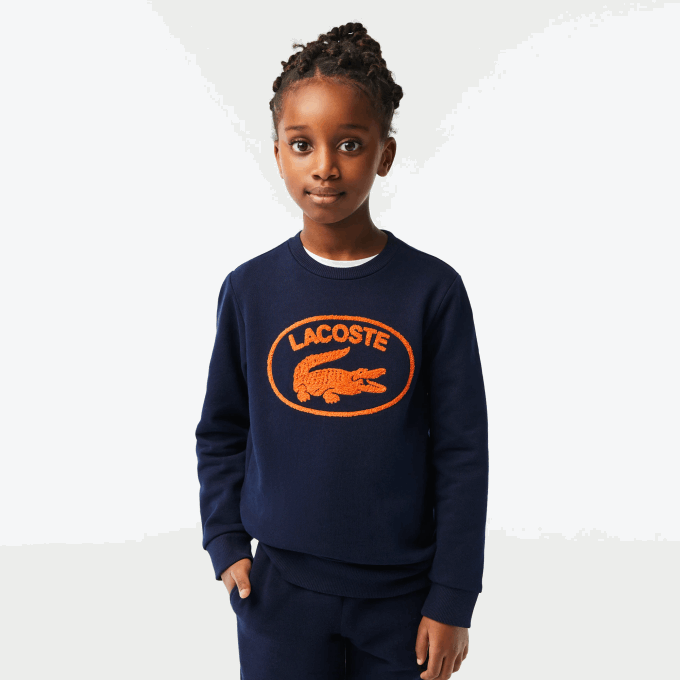 Kids Lacoste V0ZN3056 Navy Blue 166 Contrast Branded Colorblock Sweatshirt - Image 4