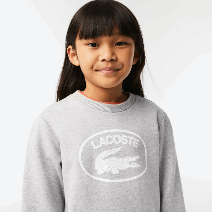 Kids Lacoste V0ZN3058 Grey Chine White BG3 Contrast Branded Colorblock Sweatshirt - Image 2