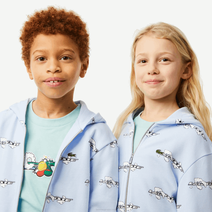 Kids Lacoste V0ZN3063 Light Blue T01 Organic Cotton Zipped Hoodie - Image 2