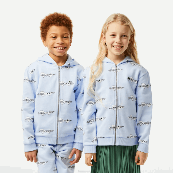 Kids Lacoste V0ZN3063 Light Blue T01 Organic Cotton Zipped Hoodie - Image 1