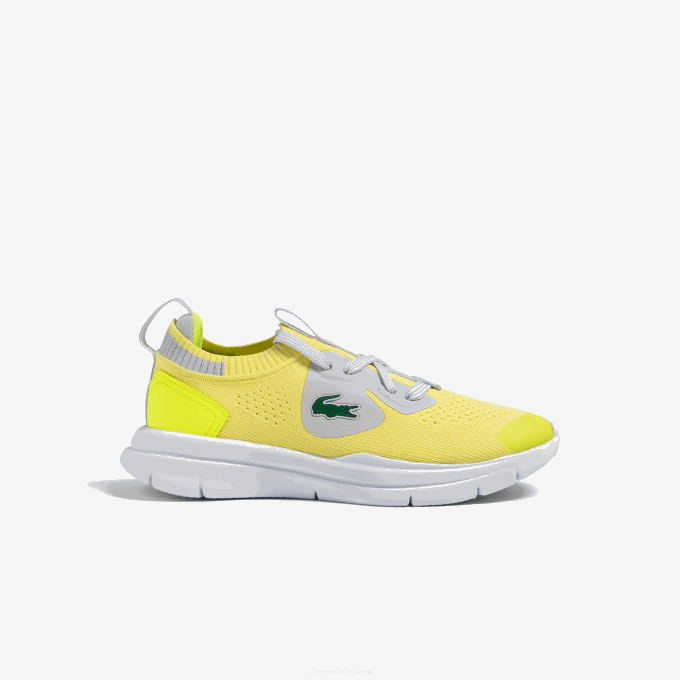 Kids Lacoste V0ZN3068 YLW/LT GRY 382 Run Spin Knit Textile Sneakers - Image 1