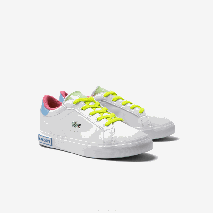 Kids Lacoste V0ZN3071 White/Green 082 Powercourt Synthetic Color-Pop Sneakers - Image 2