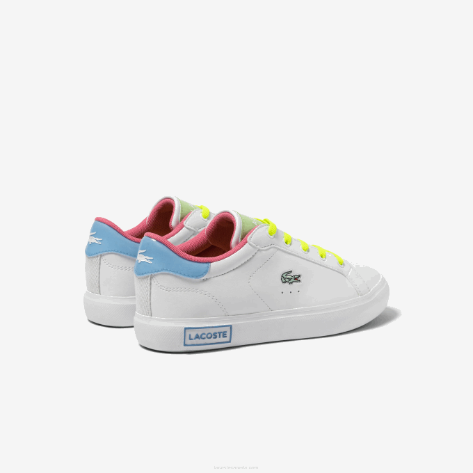 Kids Lacoste V0ZN3071 White/Green 082 Powercourt Synthetic Color-Pop Sneakers - Image 3