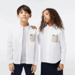 Kids Lacoste V0ZN3080 White Beige NBN Contrast Pocket Shirt