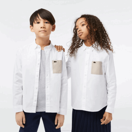 Kids Lacoste V0ZN3080 White Beige NBN Contrast Pocket Shirt