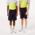 Kids Lacoste V0ZN3089 Navy Blue Grey Chine E6A Color-Stripe Organic Cotton Shorts - Image 2