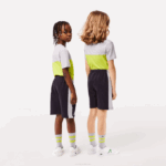Kids Lacoste V0ZN3089 Navy Blue Grey Chine E6A Color-Stripe Organic Cotton Shorts - Image 3