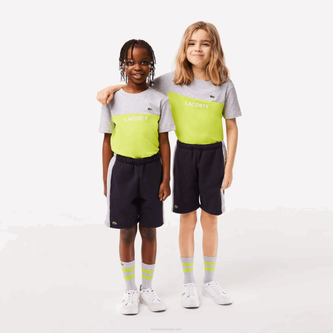 Kids Lacoste V0ZN3089 Navy Blue Grey Chine E6A Color-Stripe Organic Cotton Shorts - Image 1