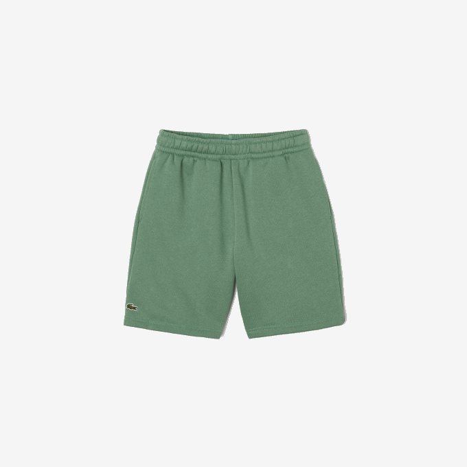 Kids Lacoste V0ZN3098 Khaki Green KX5 Organic Brushed Cotton Fleece Shorts - Image 1