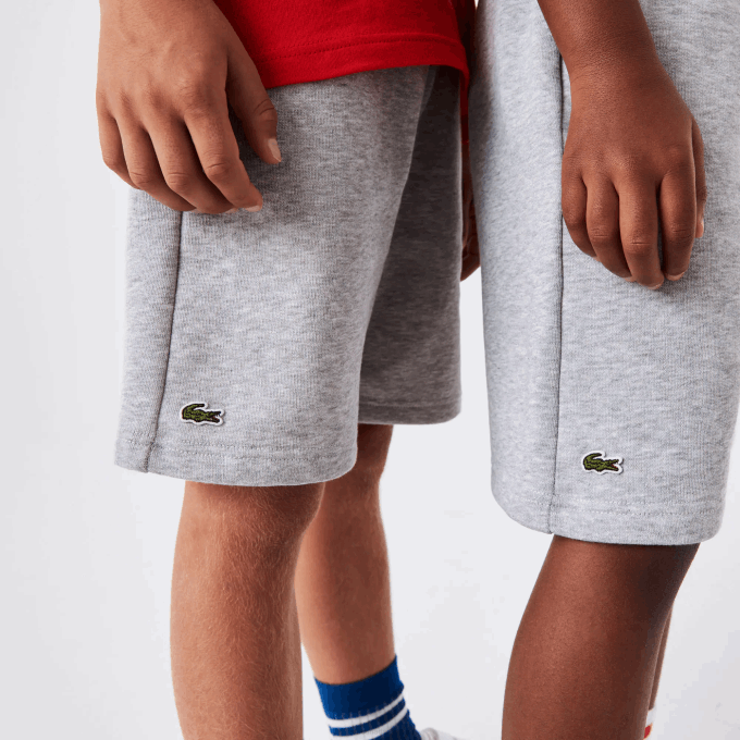 Kids Lacoste V0ZN3101 Grey Chine CCA Organic Brushed Cotton Fleece Shorts - Image 4