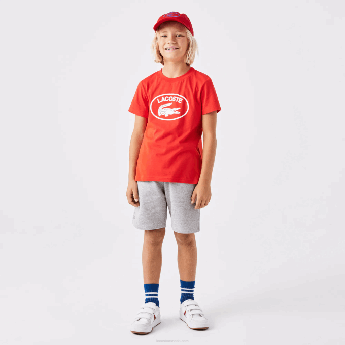 Kids Lacoste V0ZN3101 Grey Chine CCA Organic Brushed Cotton Fleece Shorts - Image 7