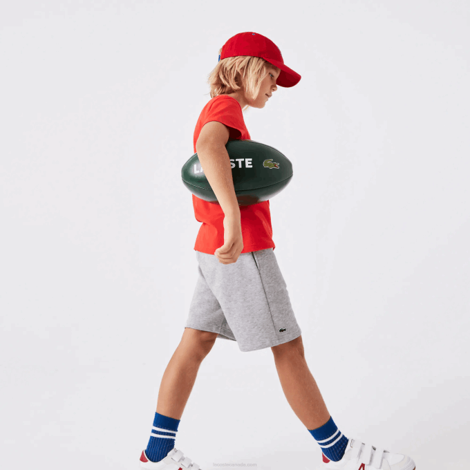 Kids Lacoste V0ZN3101 Grey Chine CCA Organic Brushed Cotton Fleece Shorts - Image 8