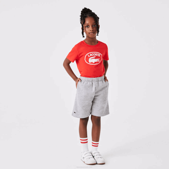 Kids Lacoste V0ZN3101 Grey Chine CCA Organic Brushed Cotton Fleece Shorts - Image 9