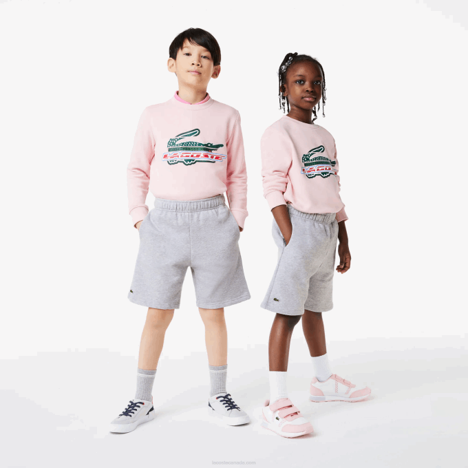 Kids Lacoste V0ZN3101 Grey Chine CCA Organic Brushed Cotton Fleece Shorts - Image 1