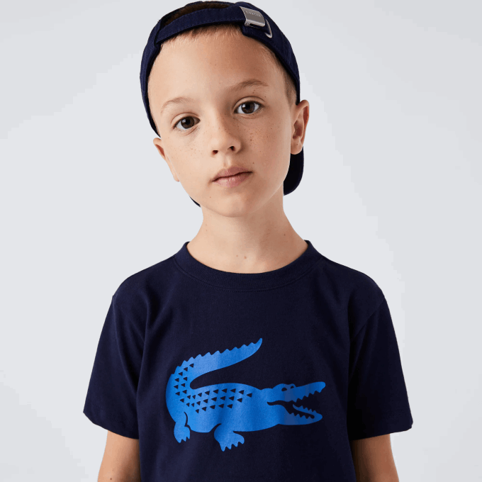 Kids Lacoste V0ZN3121 Navy Blue 976 SPORT Tennis Technical Jersey Oversized Croc T-Shirt - Image 1