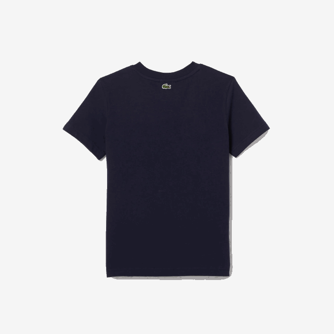 Kids Lacoste V0ZN3134 Navy Blue 166 Contrast Branded Cotton Jersey T-Shirt - Image 2