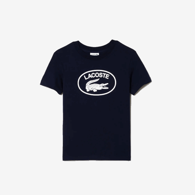 Kids Lacoste V0ZN3134 Navy Blue 166 Contrast Branded Cotton Jersey T-Shirt - Image 1