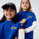 Kids Lacoste V0ZN3145 Blue K1Q Comic Badge Organic Cotton Pique Polo