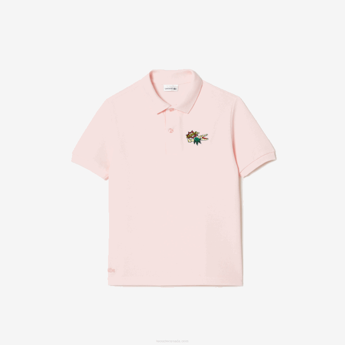 Kids Lacoste V0ZN3146 Light Pink T03 Comic Badge Organic Cotton Pique Polo - Image 1
