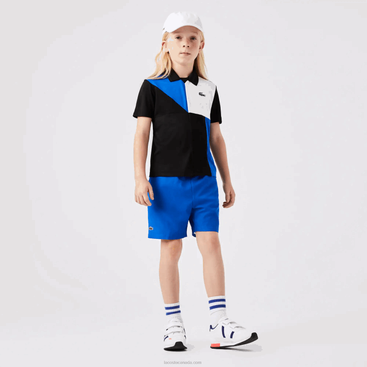 Kids Lacoste V0ZN3150 Black Blue White 7KE SPORT Color-Block Tennis Polo - Image 2
