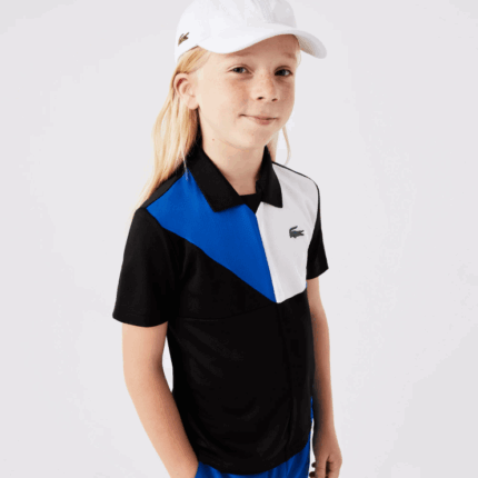 Kids Lacoste V0ZN3150 Black Blue White 7KE SPORT Color-Block Tennis Polo