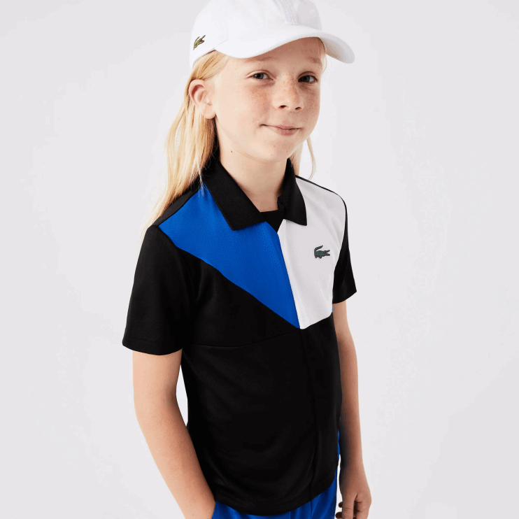 Kids Lacoste V0ZN3150 Black Blue White 7KE SPORT Color-Block Tennis Polo - Image 1