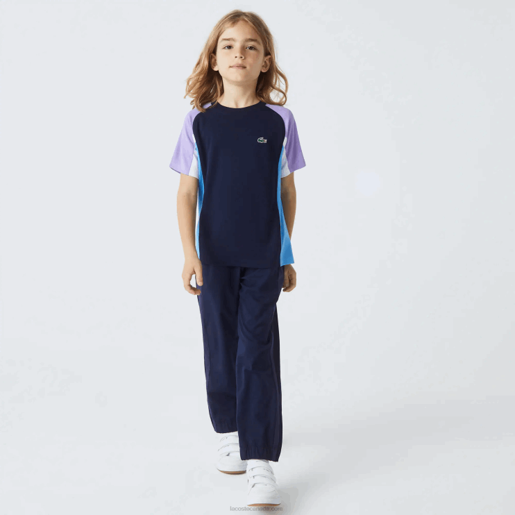 Kids Lacoste V0ZN3153 Navy Blue Purple White Blue 5XJ SPORT Color-Block Tennis T-Shirt - Image 2