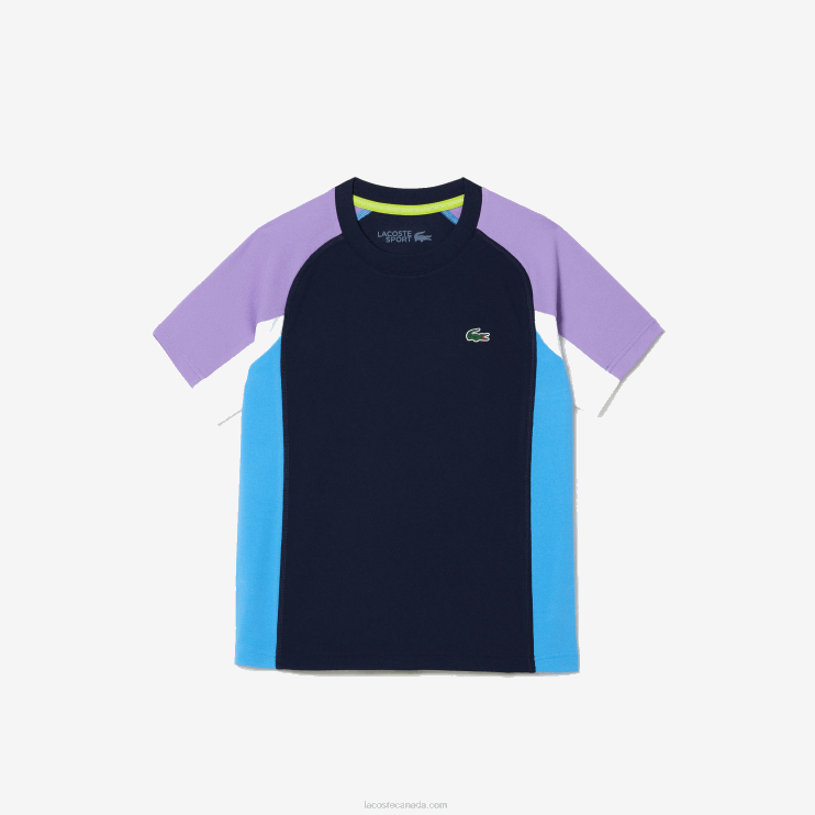 Kids Lacoste V0ZN3153 Navy Blue Purple White Blue 5XJ SPORT Color-Block Tennis T-Shirt - Image 3