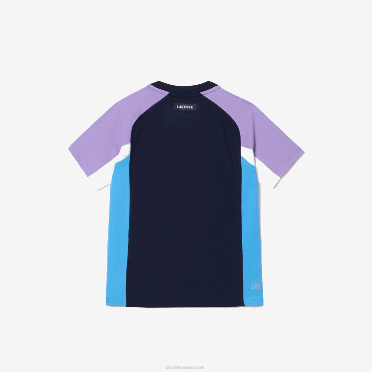 Kids Lacoste V0ZN3153 Navy Blue Purple White Blue 5XJ SPORT Color-Block Tennis T-Shirt - Image 4