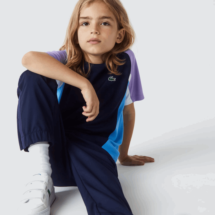 Kids Lacoste V0ZN3153 Navy Blue Purple White Blue 5XJ SPORT Color-Block Tennis T-Shirt - Image 1