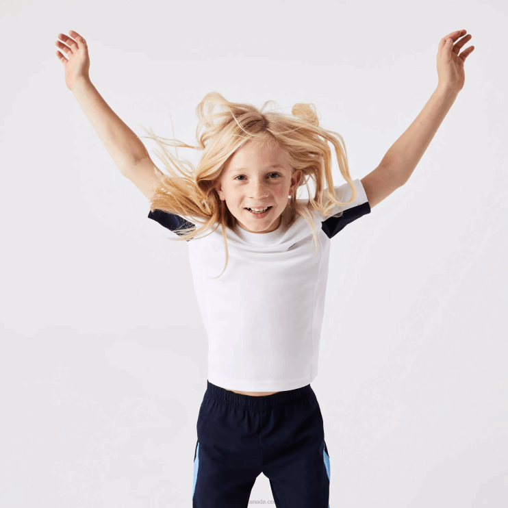 Kids Lacoste V0ZN3154 White Navy Blue White Y2U SPORT Color-Block Tennis T-Shirt - Image 2