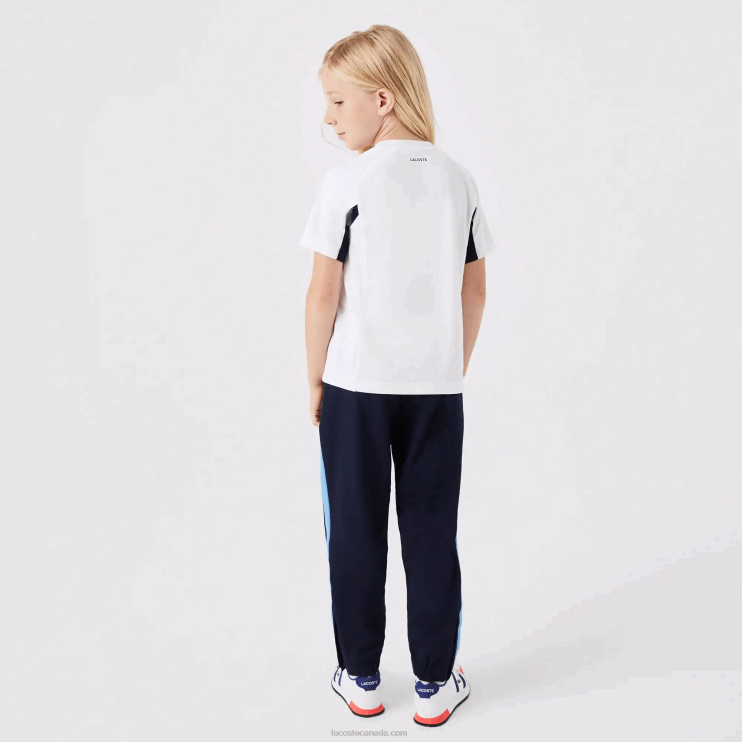 Kids Lacoste V0ZN3154 White Navy Blue White Y2U SPORT Color-Block Tennis T-Shirt - Image 3